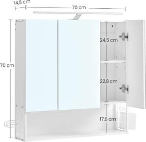 VASAGLE Zrkadlová skrinka - biela - 70x70x14, 5 cm