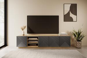 RTV skrinka Asha 200 cm s ryhovaným čelom - artisan / rivier stone mat