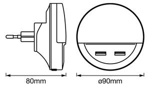 Osram - LED Nočné svietidlo do zásuvky so snímačom LUNETTA 2xUSB LED/13W/230V