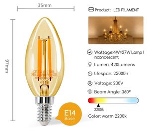 LED Žiarovka C35 E14/4W/230V 2200K - Aigostar