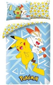 Posteľné obliečky z mikrovlákna Pokémoni Pikachu, Scorbunny, Grookey a Sobble - 140 x 90 cm + 70 x 90 cm