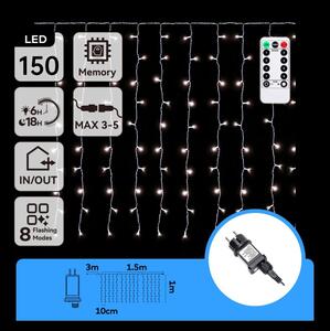 Aigostar - LED vonkajší vianočný reťazec 150xLED/6W/230V/8 funkcií 1,5x1m IP44 studená biela + diaľkové ovládanie