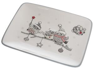 Keramický tanier Zimné sovičky, 15 x 20 cm