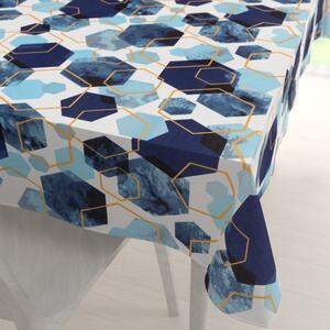 Biante Bavlnený obdĺžnikový obrus Sandra SA-574 Modré hexagóny na bielom 50x100 cm
