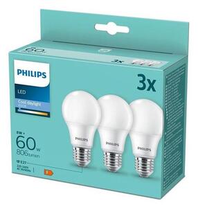 SADA 3x LED Žiarovka Philips A60 E27/8W/230V 6500K