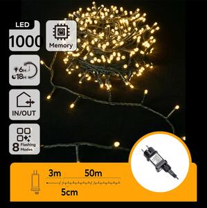 Aigostar - Vonkajší LED reťazec 1000 LED / 8 režimov, 53 m, IP44, teplá biela