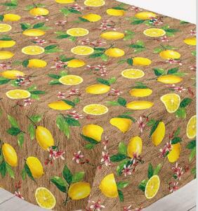Obrus PVC 196A, návin 20 m x 140 cm, citróny na hnedej vrecovine, IMPOL TRADE
