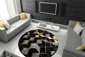 Dywany Łuszczów Kusový koberec Gloss 400B 86 3D geometric black/gold kruh - 120x120 (priemer) kruh cm
