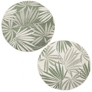 Šnúrkový obojstranný koberec Brussels 205771/10520 palmové listy, zelený / krémový kruh
