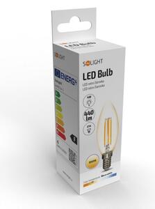 SOLIGHT LED retro žiarovka sviečka číra 4W, E14, 3000K, 360 °, 440lm