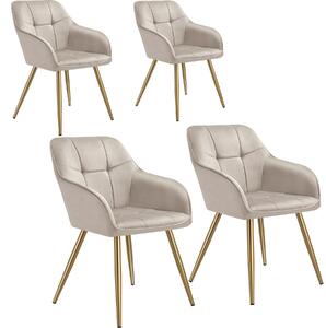 Stolička Marilyn, zamatový vzhľad, prešívaná - taupe/zlatá, Sada 4 ks