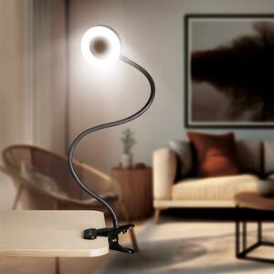 SOLIGHT LED stmievateľná stolná lampička s klipom, 300lm, nastaviteľná teplota svetla, USB, WO66-B
