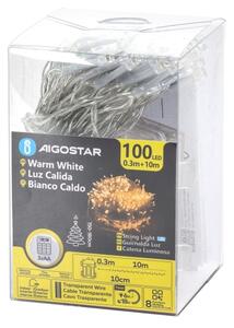 Aigostar -LED Vonkajší reťaz 100xLED/8 funkcií 3xAA 10,3m IP44 teplá biela