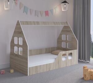 Detská posteľ domček Montessori 140 x 70 cm v dekore dub sonoma pravá