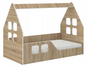 Detská posteľ domček Montessori 140 x 70 cm v dekore dub sonoma ľavá