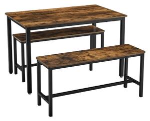 Jedálenský stôl s 2 lavicami, 110 x 75 x 70 cm, rustikálny hnedý | VASAGLE