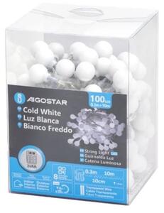 Aigostar - LED vonkajšia svetelná reťaz 100xLED/3xAA/8 funkcií 10,3 m IP44 studená biela