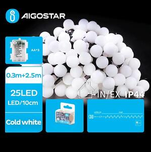 Aigostar - Exteriérová LED svetelná reťaz 25xLED/3xAA/8 funkcií 2,8 m IP44 studená biela