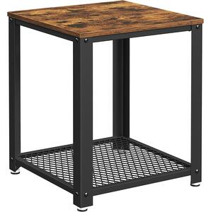 VASAGLE Malý príručný stolík s mriežkovanou policou 45x45x55 cm, vintage hnedý, čierny