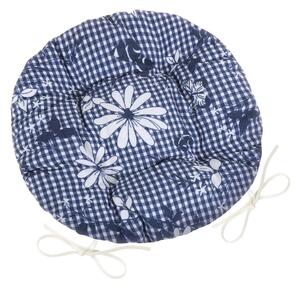 Bellatex Sedák DITA okrúhly prešívaný Kocka s kvetom modrá, 40 cm