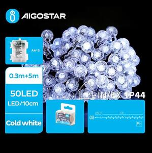 Aigostar - LED vonkajší reťaz 50xLED/3xAA/8 funkcií 5,3 m IP44 studená biela