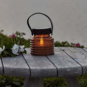 Solarna lampa Aston Jar, výška 12 cm, jantárová/hnedá, IP44, Krémová / jantárovo žltá, Sklo