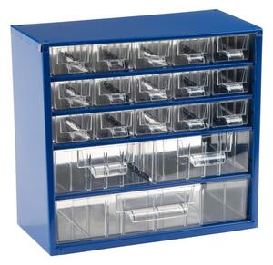 Kovová závesná skrinka so zásuvkami, 18 zásuviek, modrá