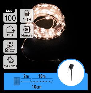 Aigostar - LED solárna reťaz 100 LED/8 režimov 12 m IP65 studená biela