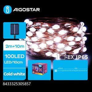 Aigostar - LED solárna reťaz 100 LED/8 režimov 12 m IP65 studená biela