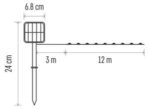 LED solárny reťazec LED/2,4W/1,2V 1xAA 15 m IP44 3000K 600 mAh