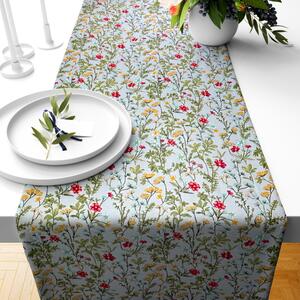 Ervi bavlnený behúň na stôl - Poľné kvety na šedom