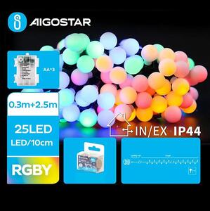 Aigostar - LED vonkajší svetelný reťazec 25xLED/3xAA/8 režimov 2,8 m IP44 viacfarebný