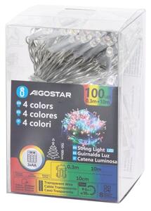 Aigostar -LED Vonkajšia vianočná reťaz 100xLED/8 funkcií 3xAA 10,3m IP44 multicolor