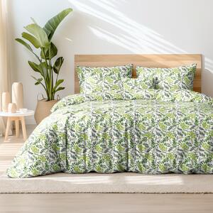 Goldea bavlnené posteľné obliečky - zelené lístočky 150 x 200 a 50 x 60 cm