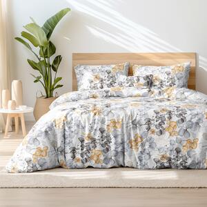 Goldea bavlnené posteľné obliečky - sivo-hnedé kvety s listami 140 x 200 a 70 x 90 cm