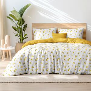 Goldea bavlnené posteľné obliečky duo - žlté kvety s medovo žltou 140 x 220 a 70 x 90 cm