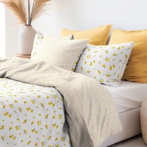 Goldea bavlnené posteľné obliečky - žlté kvety a kvietky na bielom 140 x 200 a 70 x 90 cm