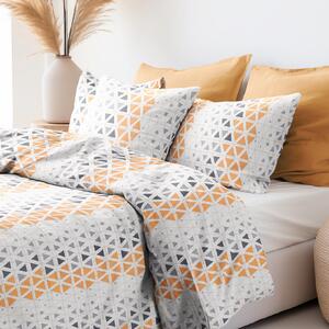 Goldea bavlnené posteľné obliečky deluxe - oranžovo-sivé triangly 200 x 200 a 2ks 70 x 90 cm