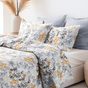 Goldea bavlnené posteľné obliečky - sivo-hnedé kvety s listami 140 x 220 a 70 x 90 cm