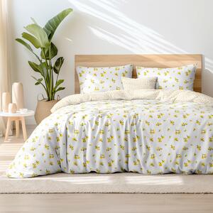 Goldea bavlnené posteľné obliečky - žlté kvety a kvítí na bielom 140 x 220 a 70 x 90 cm