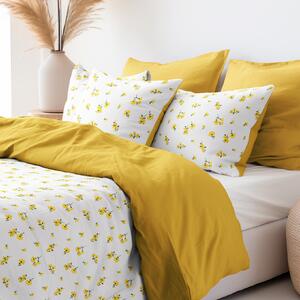 Goldea bavlnené posteľné obliečky duo - žlté kvety s medovo žltou 140 x 220 a 70 x 90 cm