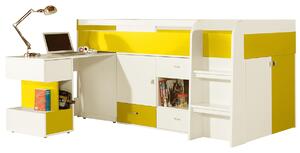 Posteľ poschodová 90x200 s písacím stolom a skriňkami Mobi MO21 - Biely / žltý