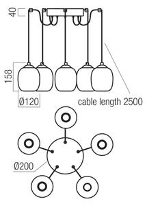 Redo 01-3487 -LED Stmievateľný luster na lanku KHADI 5xLED/5,2W/230V čierna/dýmová