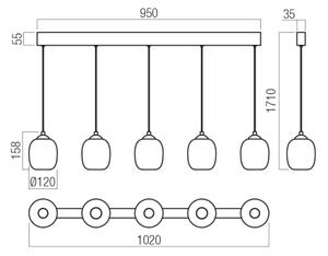 Redo 01-3490 -LED Stmievateľný luster na lanku KHADI 5xLED/5,2W/230V čierna/dymová
