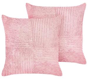 Súprava 2 dekoratívnych vankúšov ružová menčestrové obliečky 43 x 43 cm pruhovaný vzor moderný dizajn ozdobné vankúše