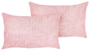 Súprava 2 dekoratívnych vankúšov ružová menčestrové obliečky 47 x 27 cm pruhovaný vzor moderný dizajn ozdobné vankúše
