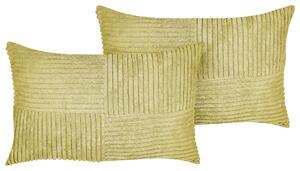 Súprava 2 dekoratívnych vankúšov zelená menčestrové obliečky 47 x 27 cm pruhovaný vzor moderný dizajn ozdobné vankúše