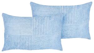 Súprava 2 dekoratívnych vankúšov modrá menčestrové obliečky 47 x 27 cm pruhovaný vzor moderný dizajn ozdobné vankúše