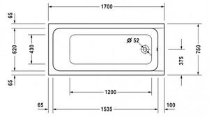 Duravit D-Code - Vaňa na zabudovanie 1700x750 mm, biela 700100000000000