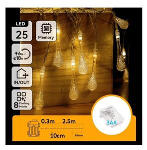 Aigostar - LED vonkajšia vianočná reťaz 25xLED/8 funkcií 3xAA 2,5m IP44 teplá biela kvapky